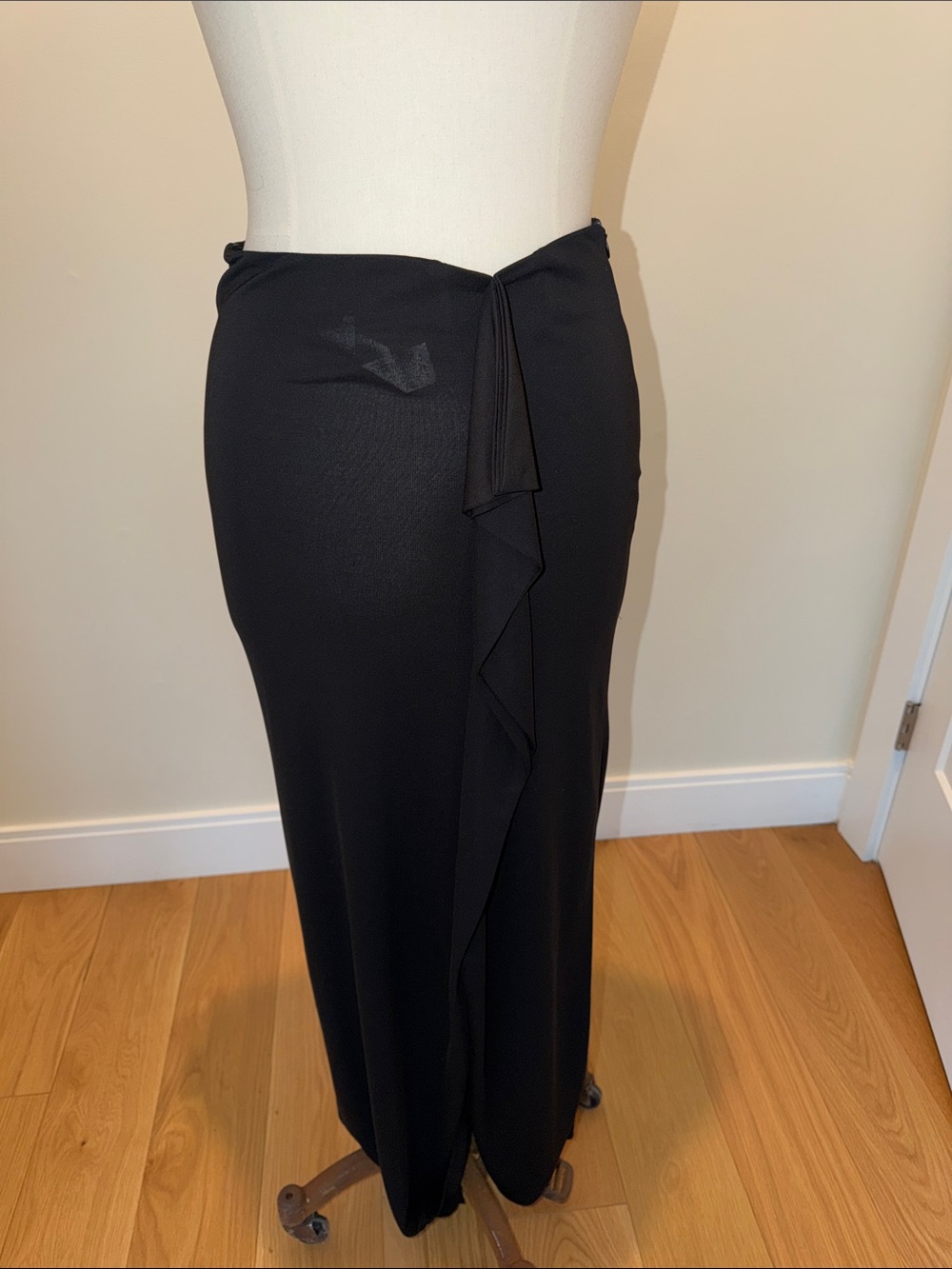 Zara Black Maxi Skirt with Front Ruffle and Slit
